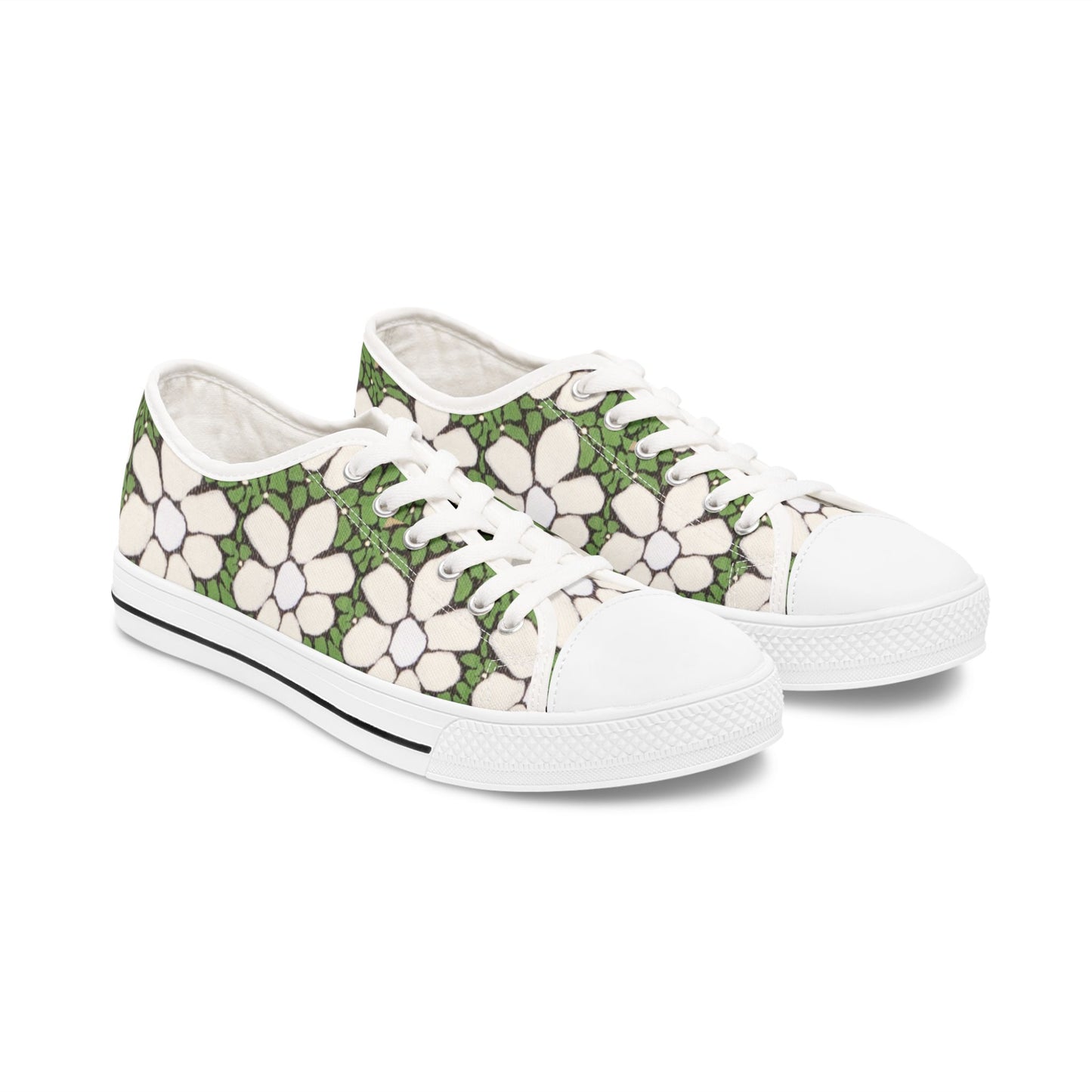 Whim & Tendril  Mosaic Low Top Sneakers - White & Green Daisy Pattern