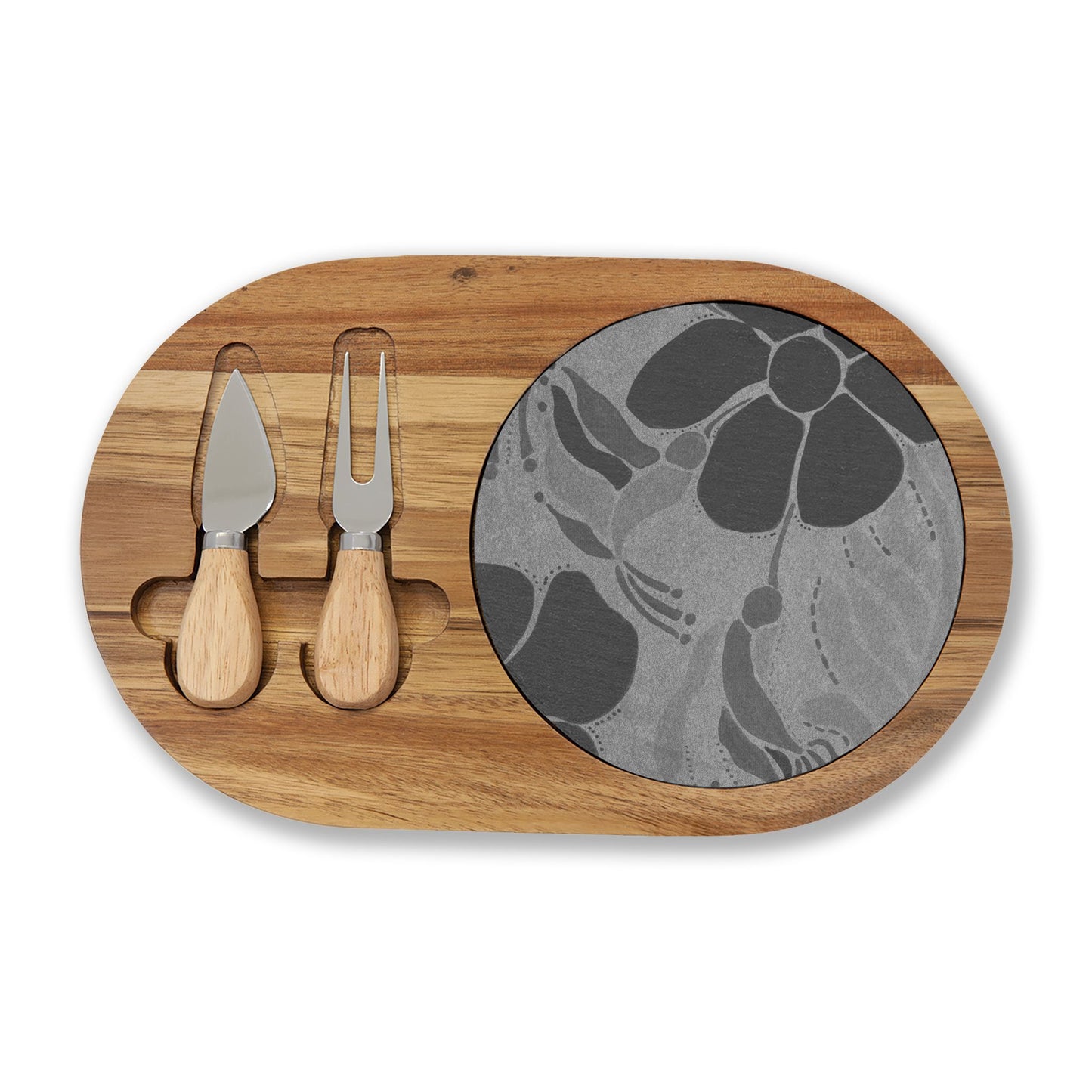 Engraved Bamboo Charcuterie Board with Slate Inlay & Cheese Tools