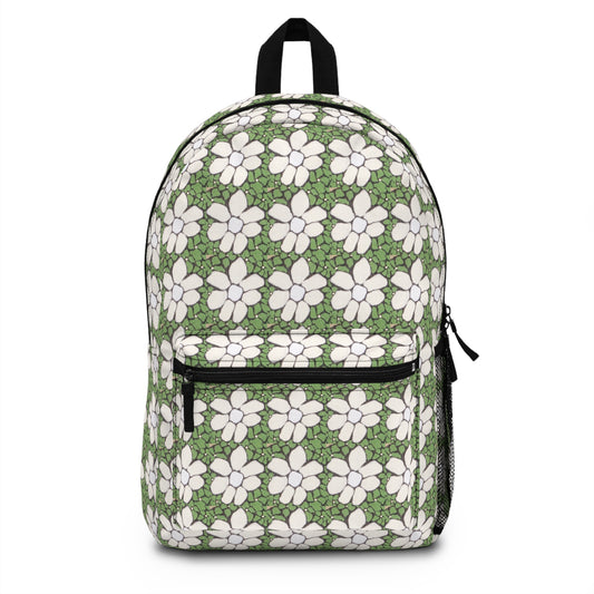 Daisy Meadow Backpack — Green Floral Pattern School & Everyday Bag