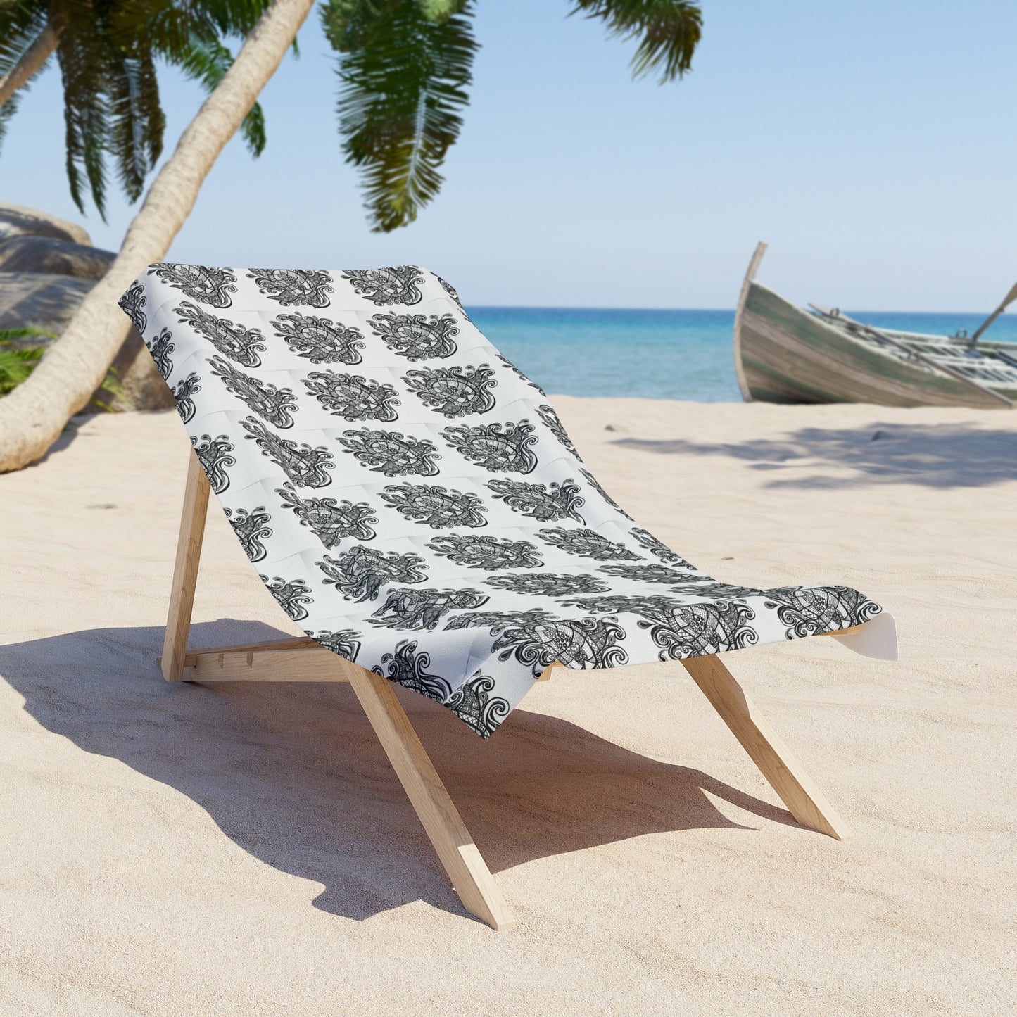 Black Floral Mandala Beach Towel
