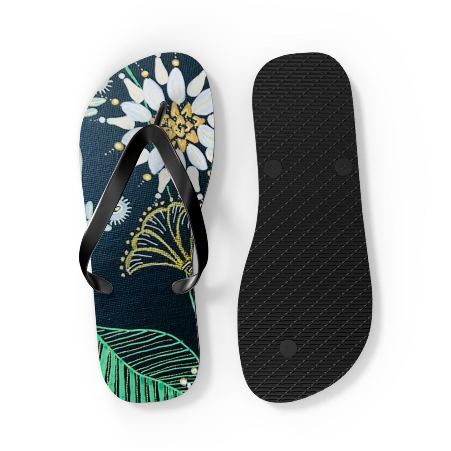 Golden Tangle Flip Flops —  Tropical Daisy Beach Sandals