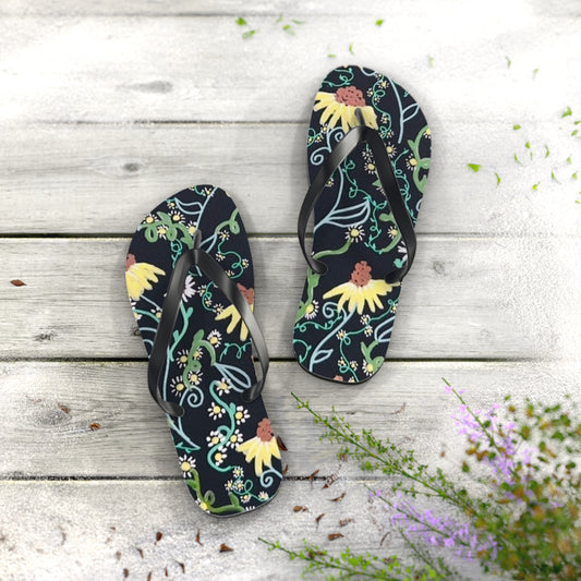 Floral Flip Flops – Dark Botanical Beach Sandals