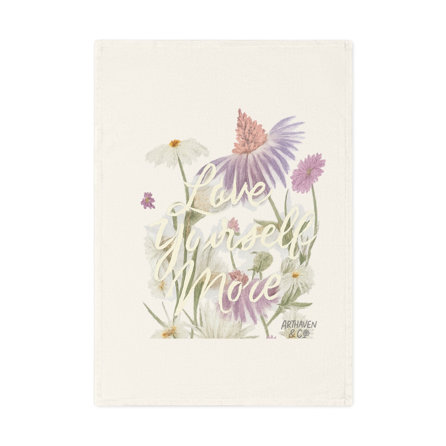 Love Yourself More Cotton Tea Towel – Floral Inspirational Kitchen Towel