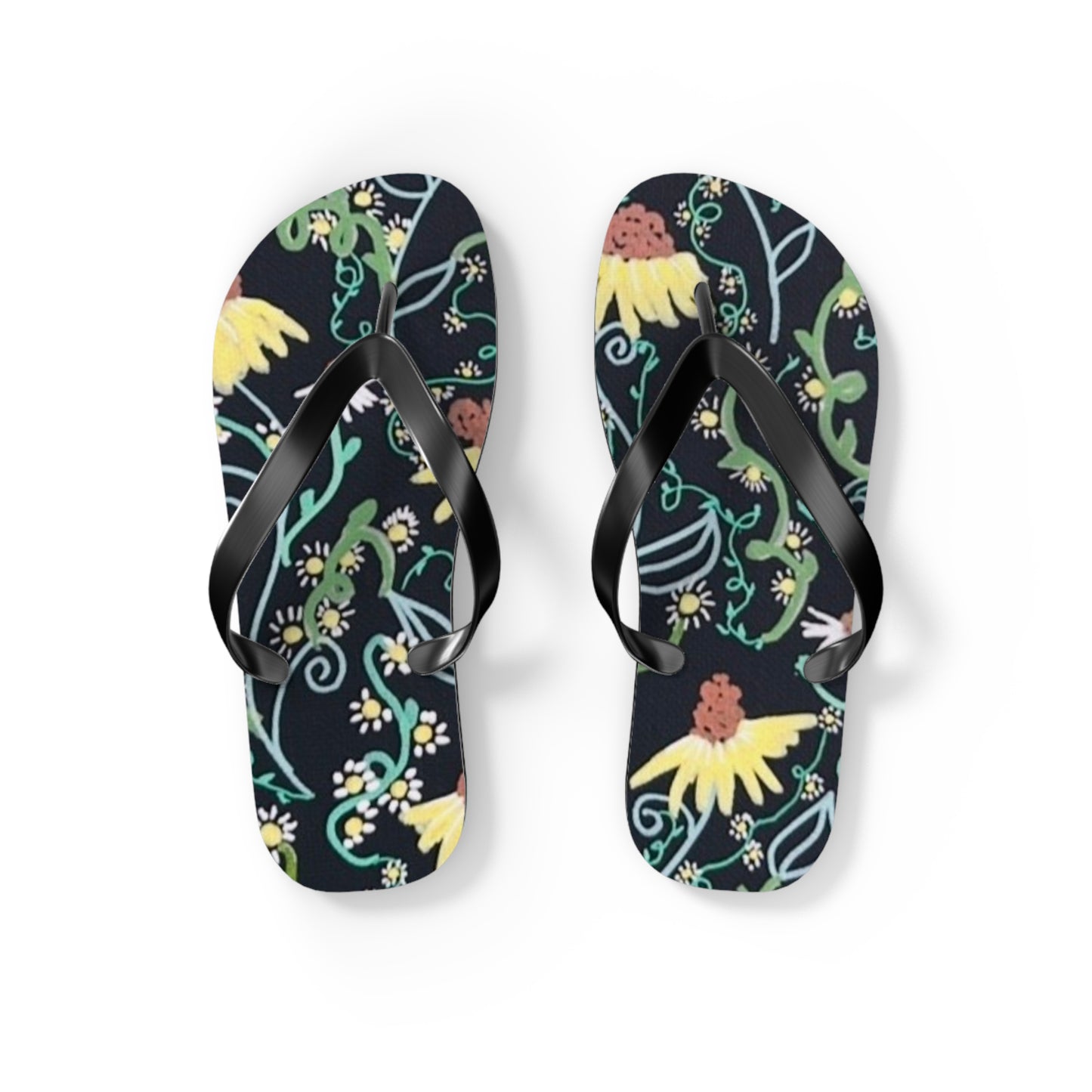 Floral Flip Flops – Dark Botanical Beach Sandals