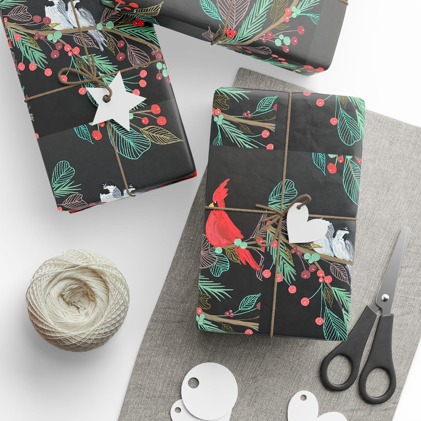 Holiday Cardinal & Chickadee Gift Wrap — Botanical Christmas Wrapping Paper