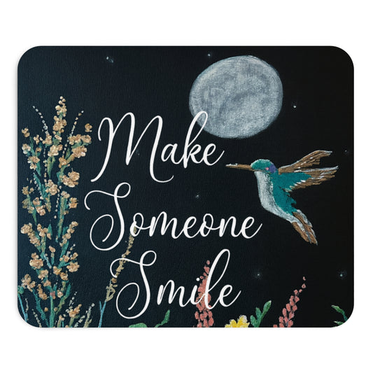 Inspirational 'Make Someone Smile' Mouse Pad — Floral Hummingbird Desk Mat