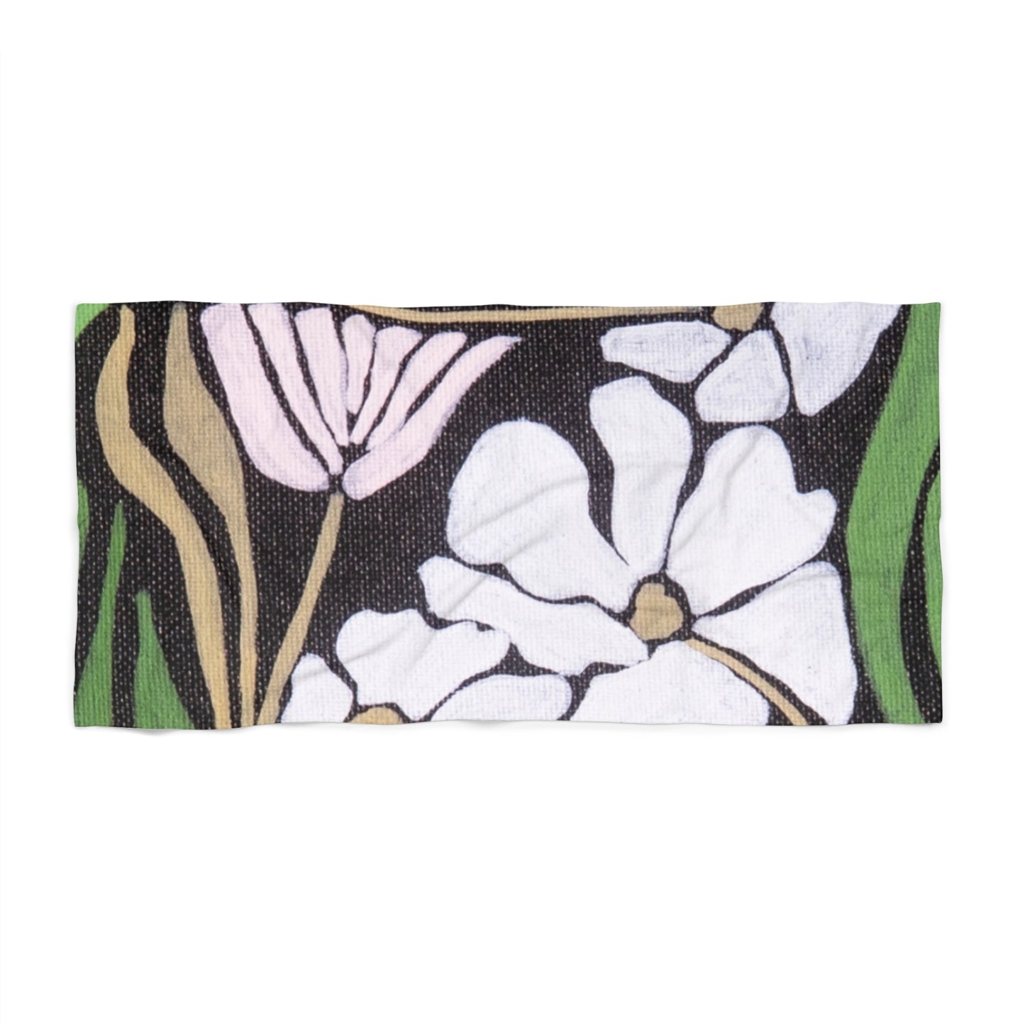 Tropical Floral Beach Towel — Large Retro Yellow Hibiscus Design