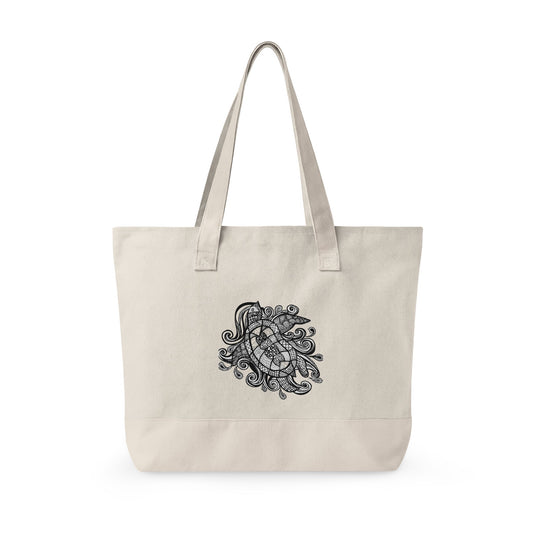 Canvas Tote Bag — Intricate Paisley Floral Zippered Tote (Boho Floral Design)