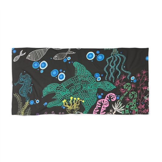 Underwater Sea Turtle Beach Towel — Tropical Ocean Marine Life Design