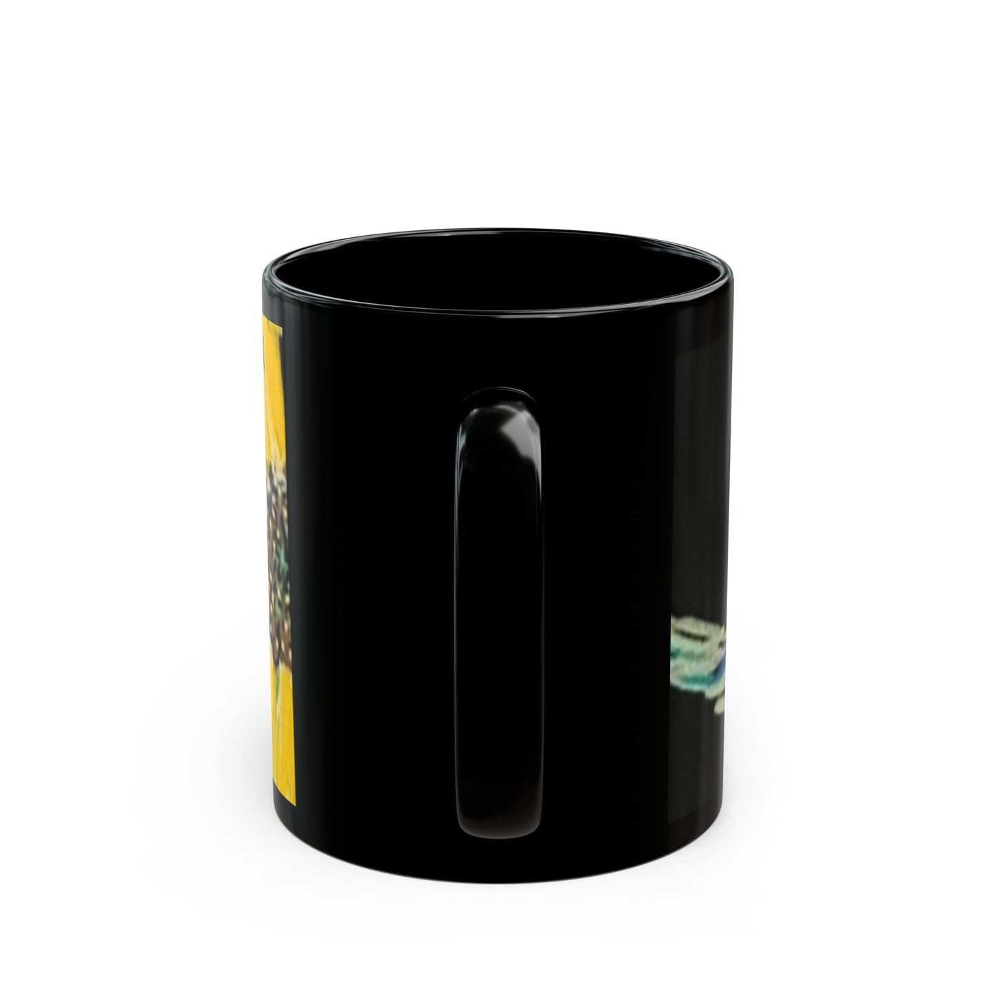 Hummingbird & Sunflower Black Ceramic Mug — 11oz/15oz