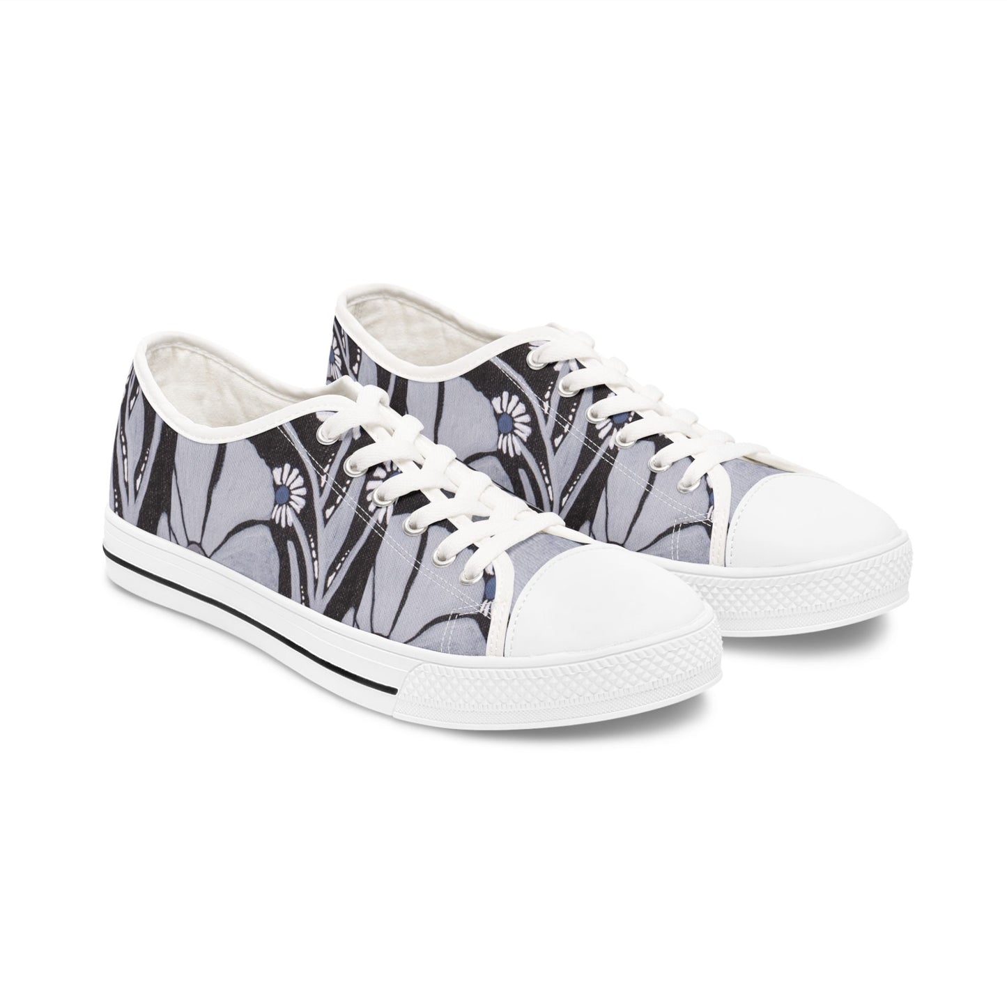 Cool Bloom Low Top Sneakers — Monochrome Floral Vines Pattern
