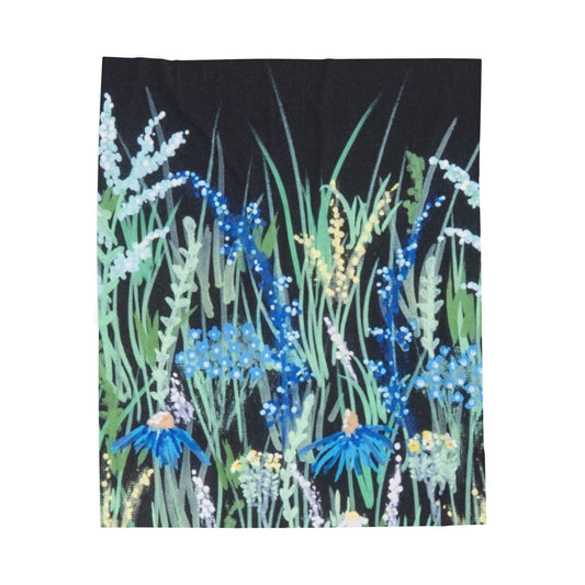 Velveteen Plush Blanket — Wildflower Meadow Blue Floral Throw Blanket