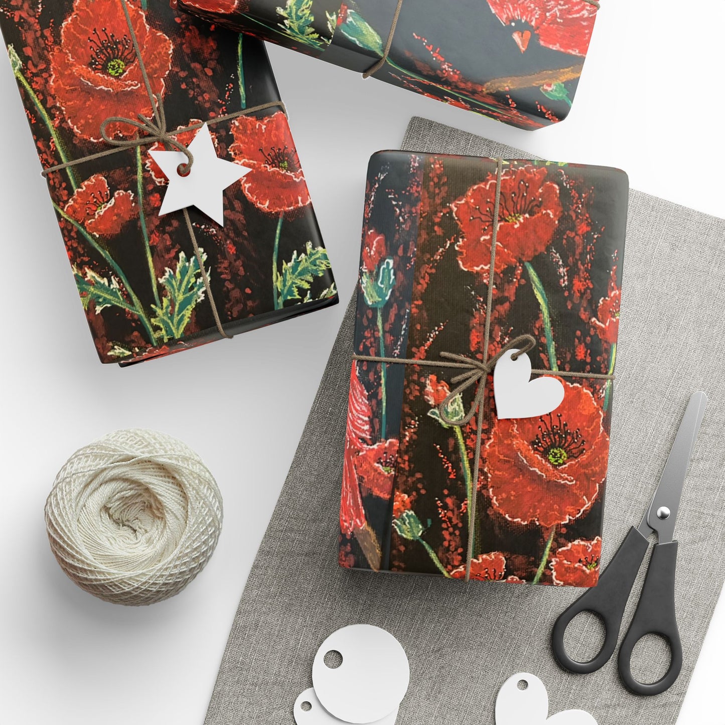 Poppy Pattern Wrapping Paper — Red Poppies on Black Floral Gift Wrap