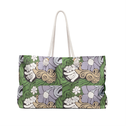 Floral Art Nouveau Weekender Bag — Green & Lavender Travel Tote