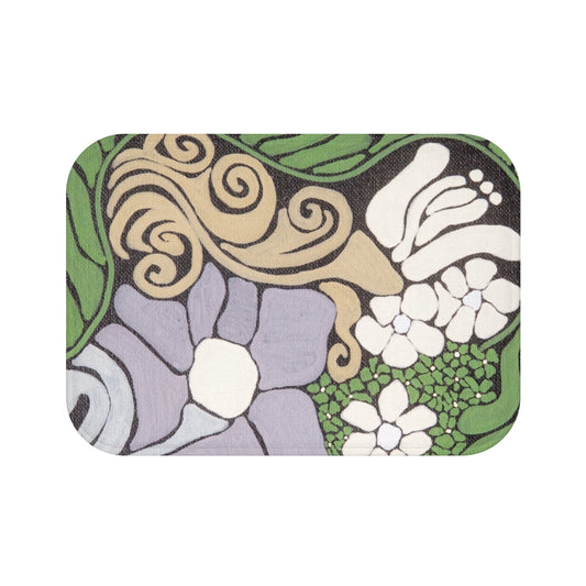 Whim & Tendril Art Nouveau Bath Mat — Grey & Green Decorative Bathroom Rug