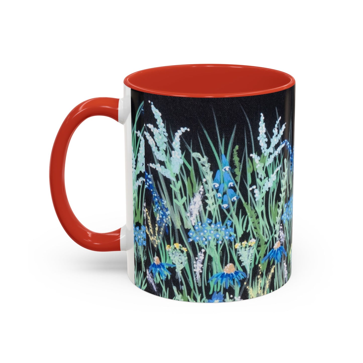 Blue hour bloom Floral Meadow Accent Coffee Mug — Blue Wildflower Garden Design (11/15oz)