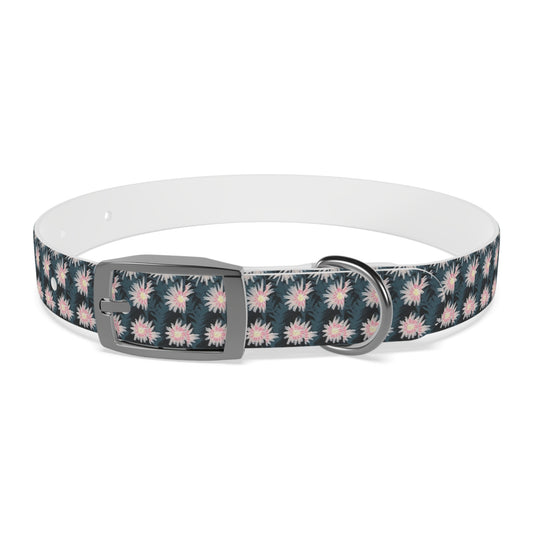 Floral Daisy Dog Collar — Pink & Dark Green Patterned Pet Collar