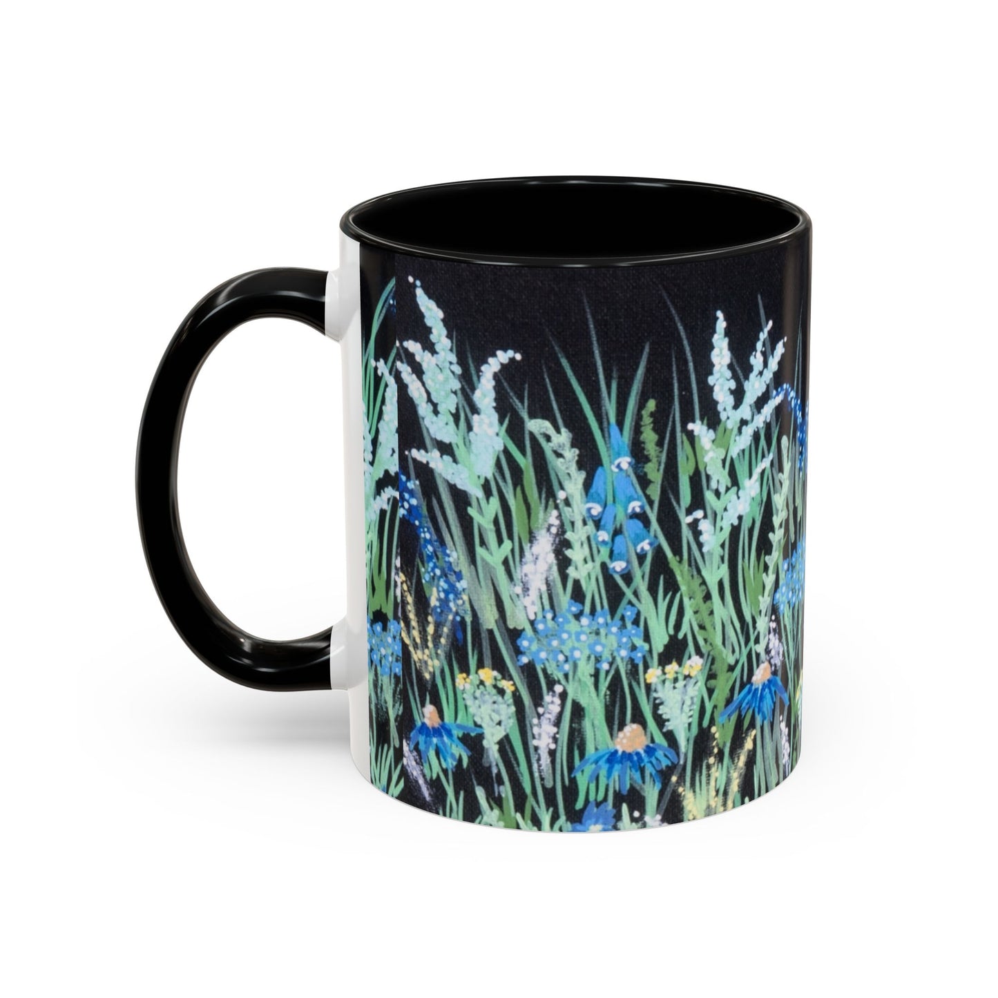 Blue hour bloom Floral Meadow Accent Coffee Mug — Blue Wildflower Garden Design (11/15oz)