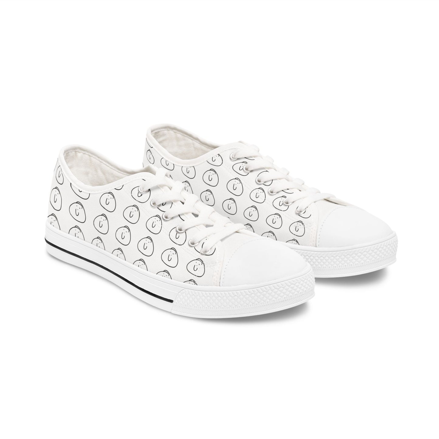 Low Top Sneakers — White Smiley Face Pattern Women’s Casual Canvas Shoes