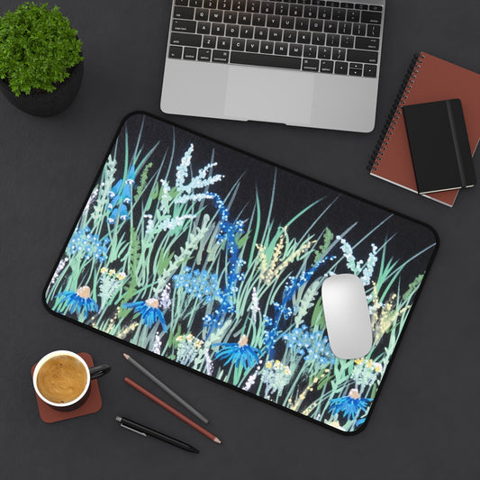 Blue Wildflower Desk Mat — Botanical Mousepad for Home Office & Study