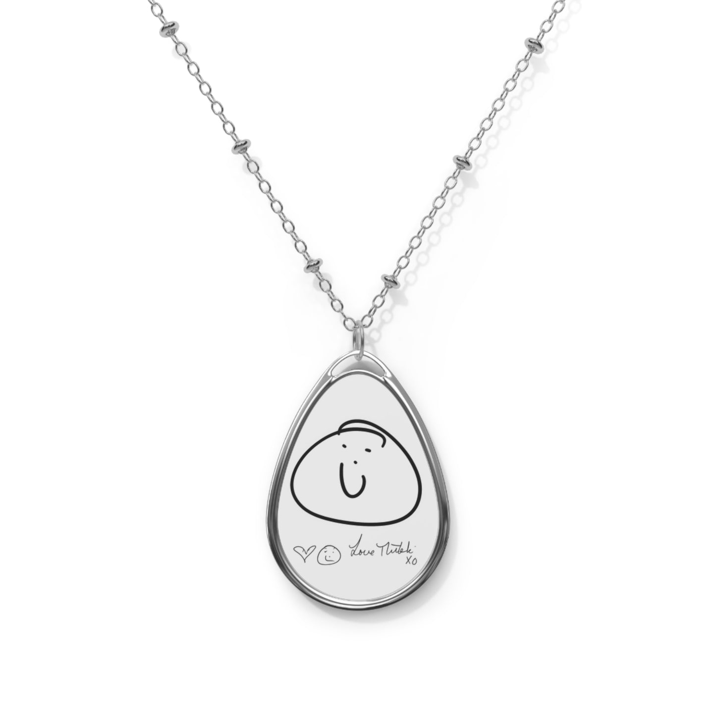 Oval Pendant Necklace — Cute Minimalist Smiley Face Silver Necklace