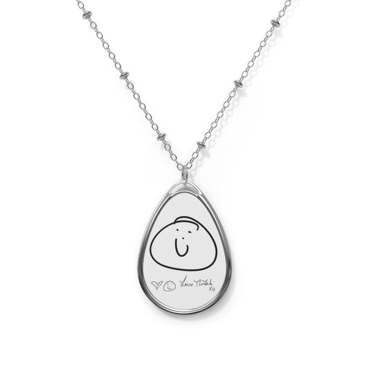 Oval Pendant Necklace — Cute Minimalist Smiley Face Silver Necklace