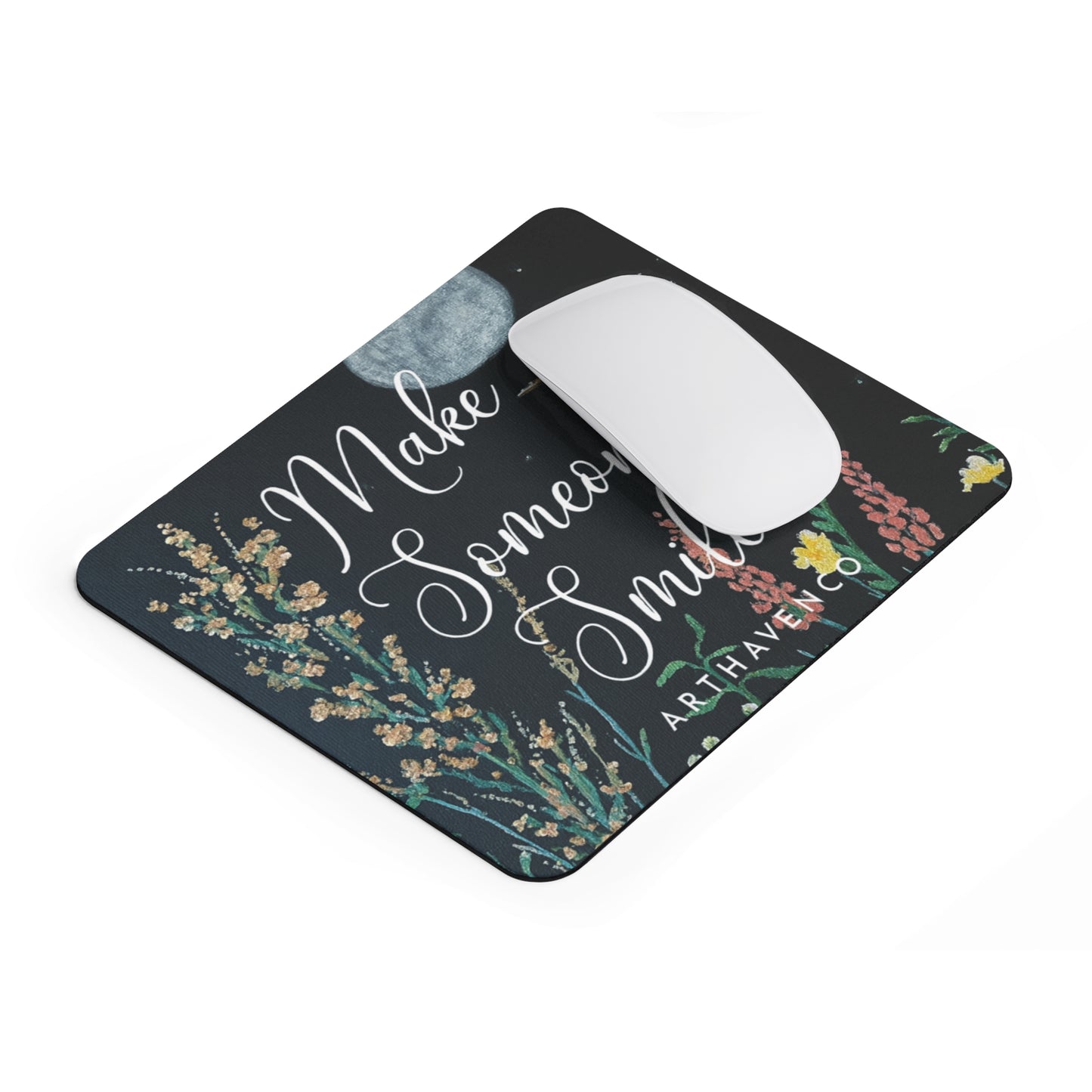 Inspirational 'Make Someone Smile' Mouse Pad — Floral Hummingbird Desk Mat