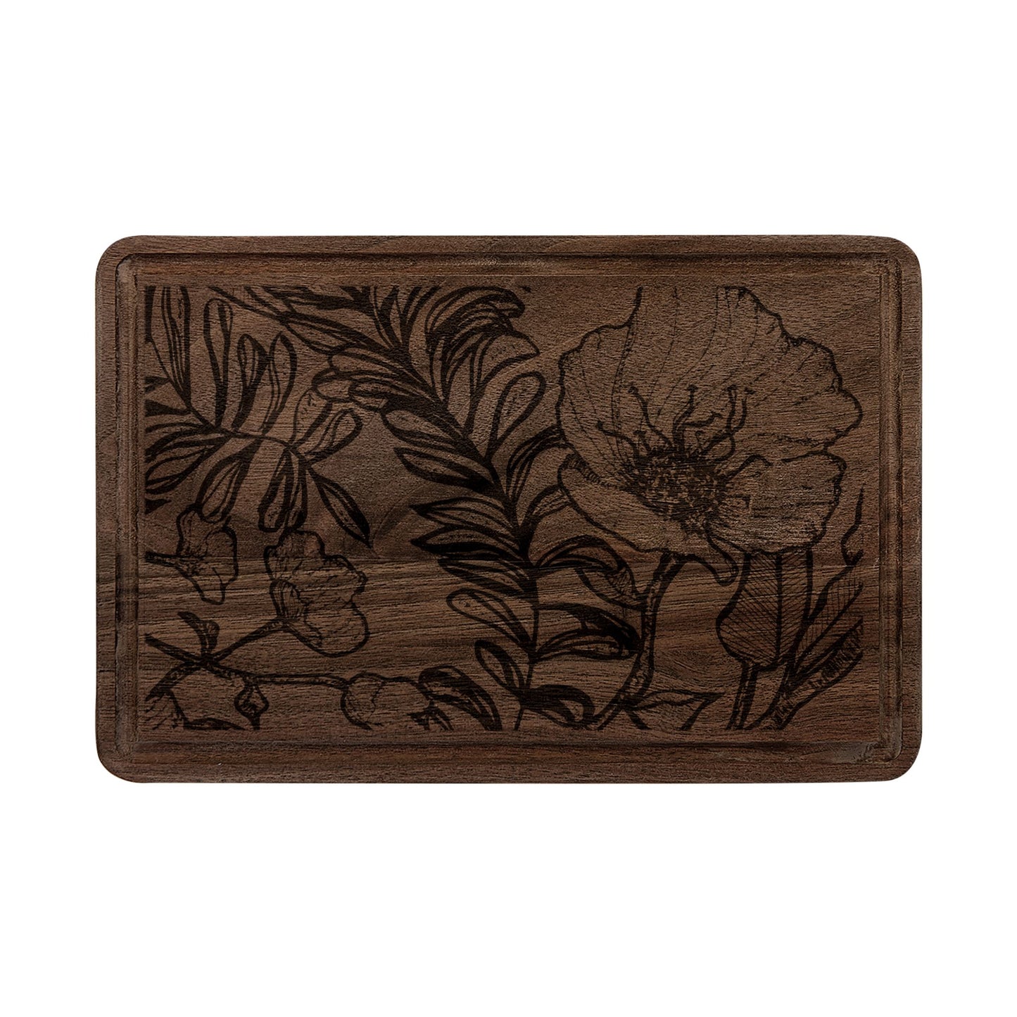Floral Engraved Cutting Board - Decorative Wooden Charcuterie & Serving Board