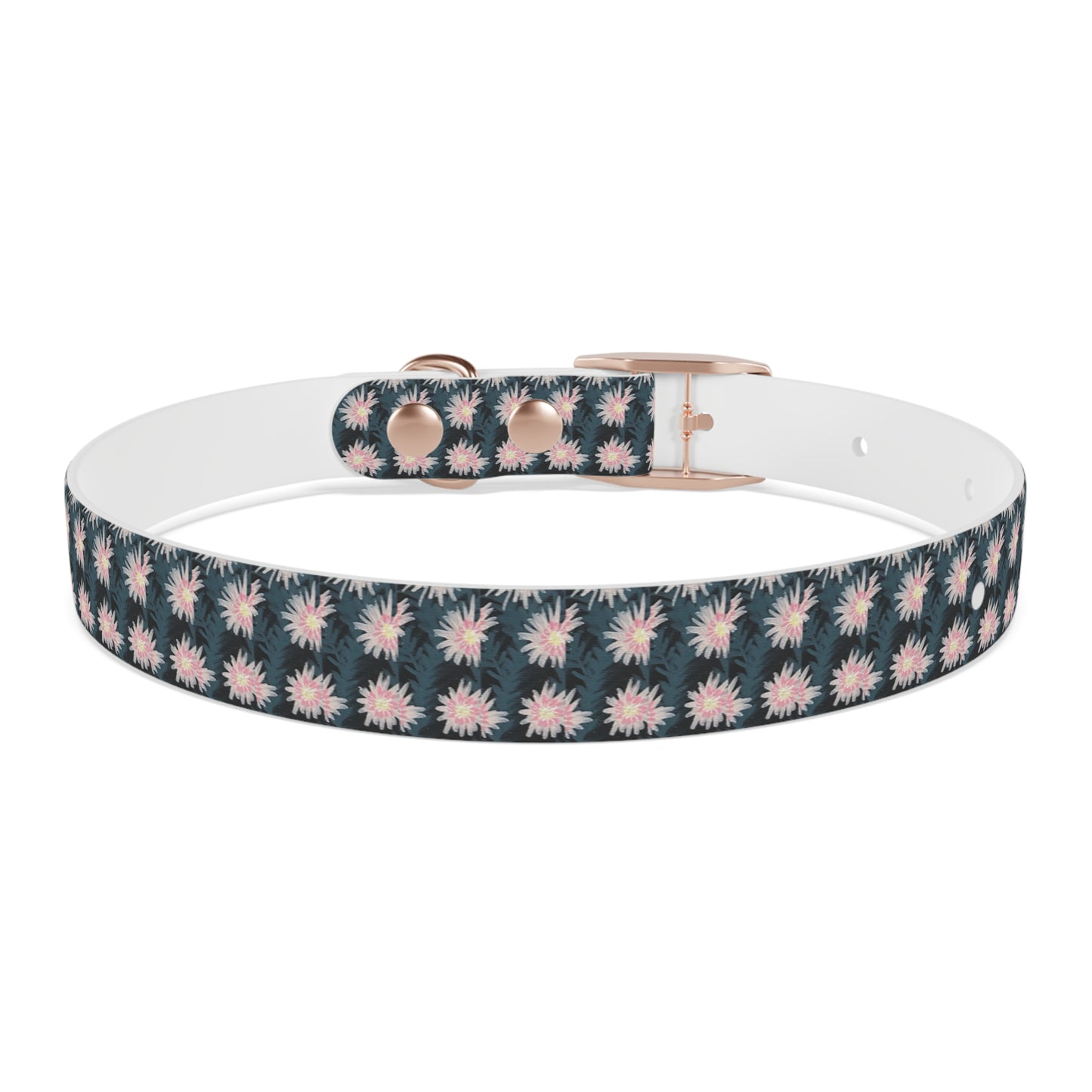 Floral Daisy Dog Collar — Pink & Dark Green Patterned Pet Collar