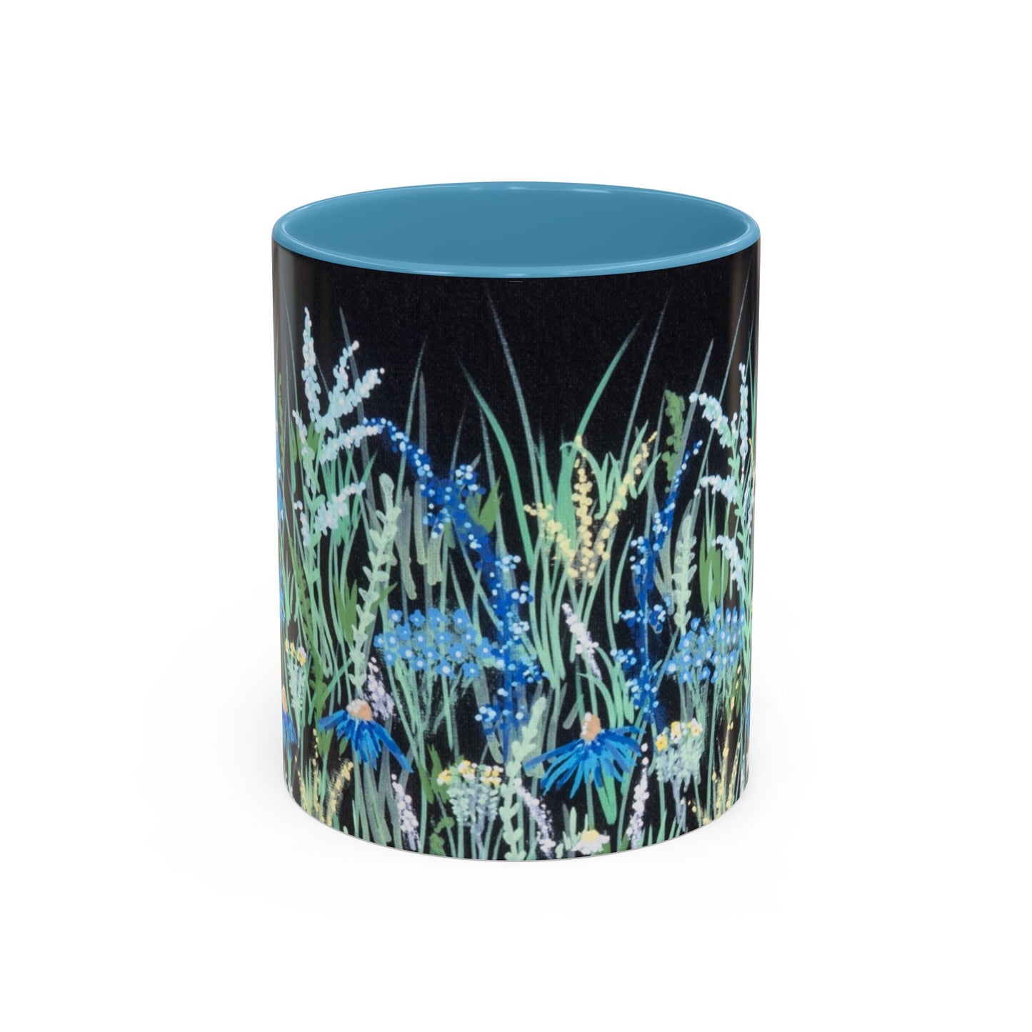 Blue hour bloom Floral Meadow Accent Coffee Mug — Blue Wildflower Garden Design (11/15oz)