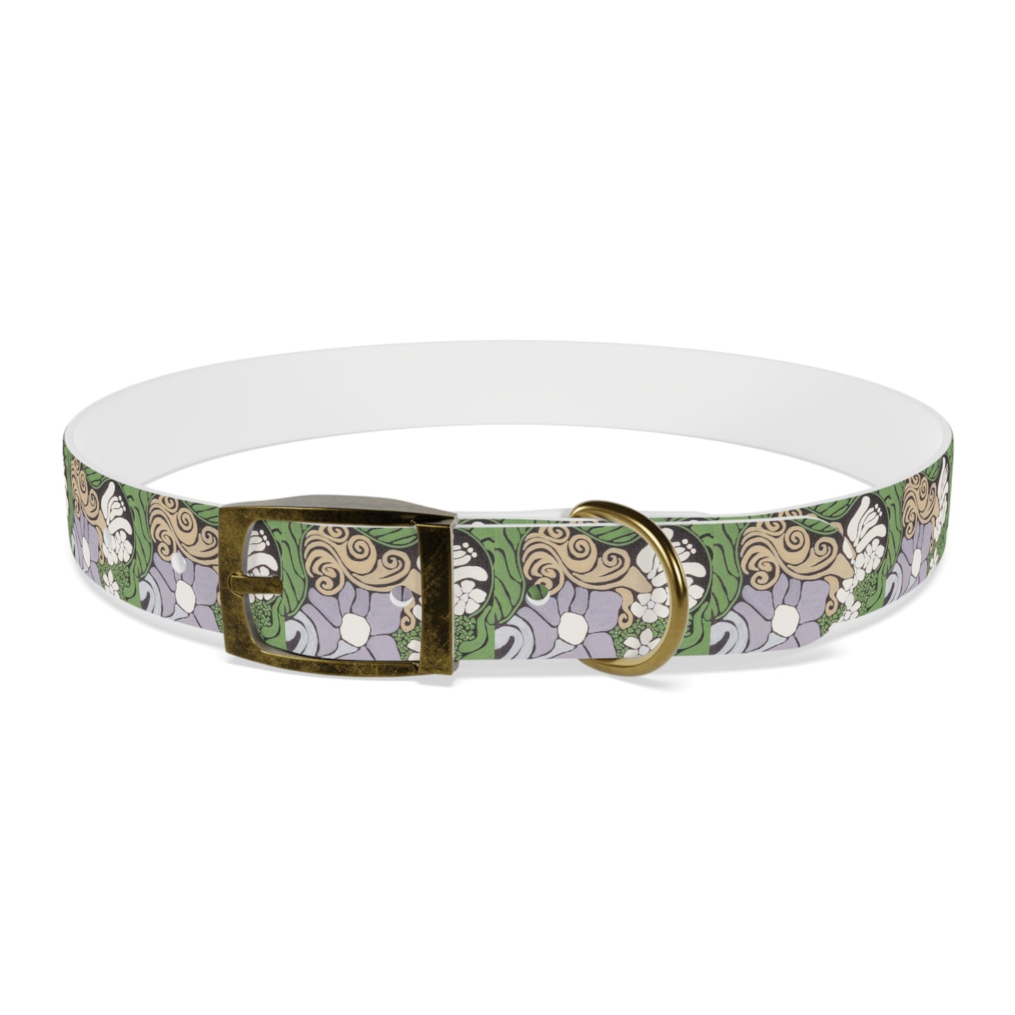 Whim & Tendril Dog Collar — Vintage Green & Lavender Pattern