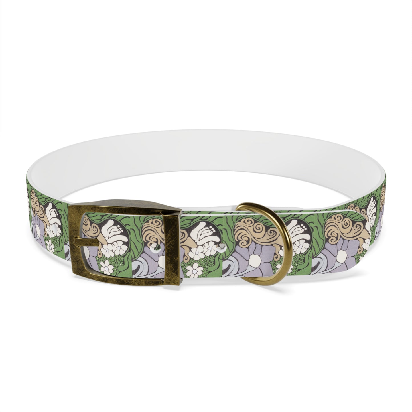Whim & Tendril Dog Collar — Vintage Green & Lavender Pattern