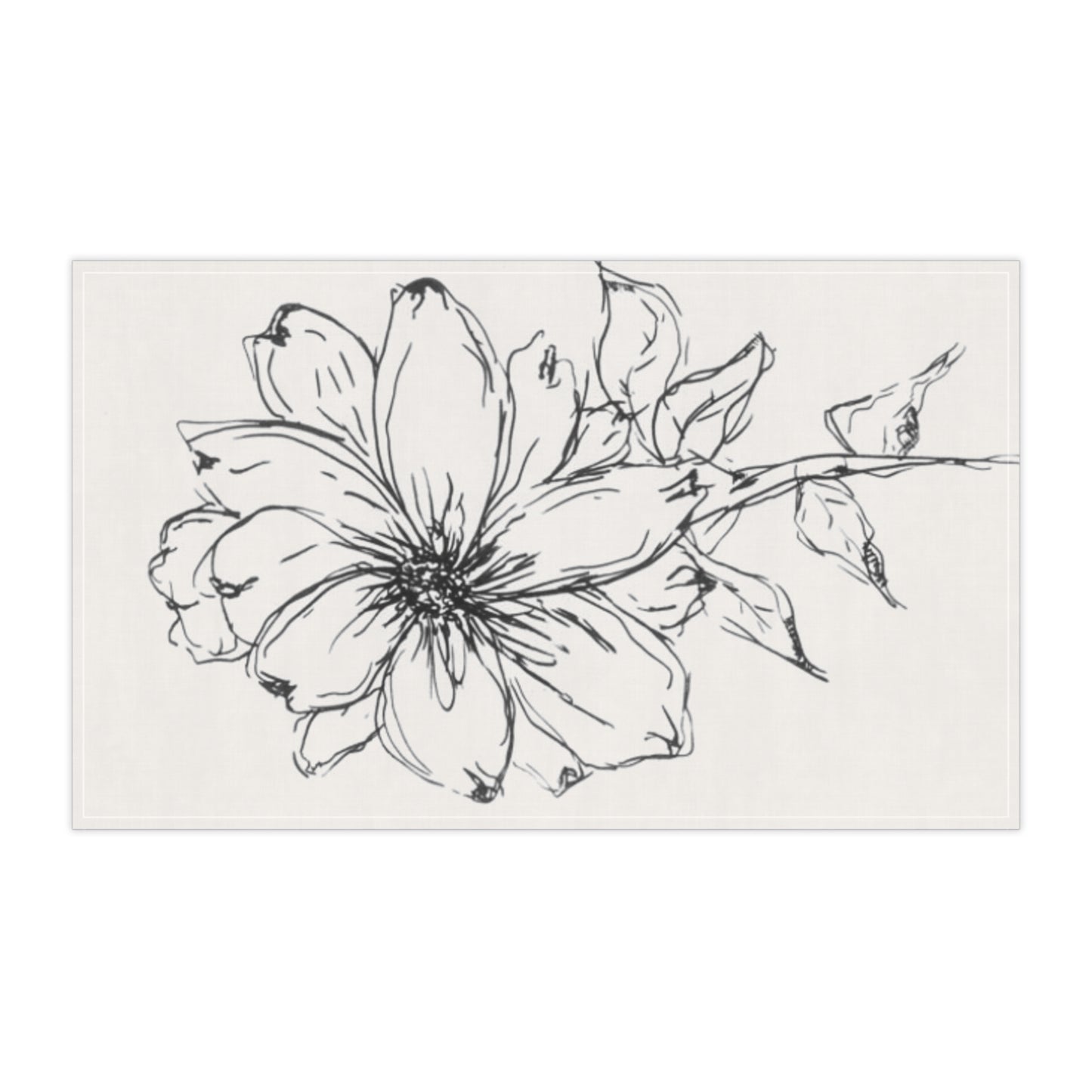 Floral Sketch Tea Towel — Hand-Drawn Black Line Flower Cotton Kitchen Towel