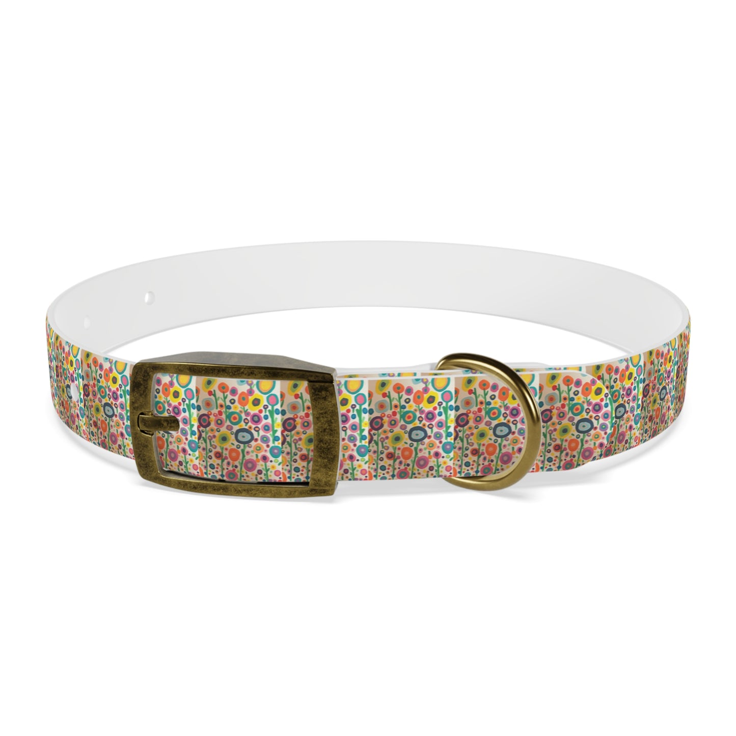 Floral Garden Dog Collar — Colorful Retro Flowers Pattern