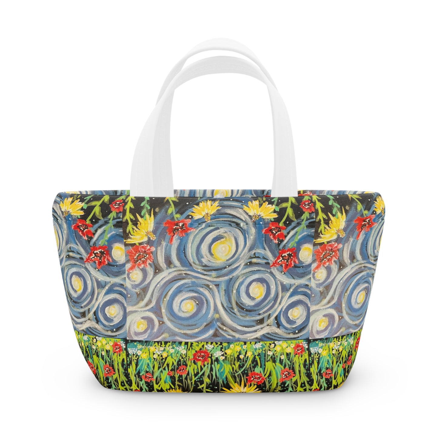 Floral Starry Sky Lunch Bag — Sunflower & Swirl Pattern Insulated Tote