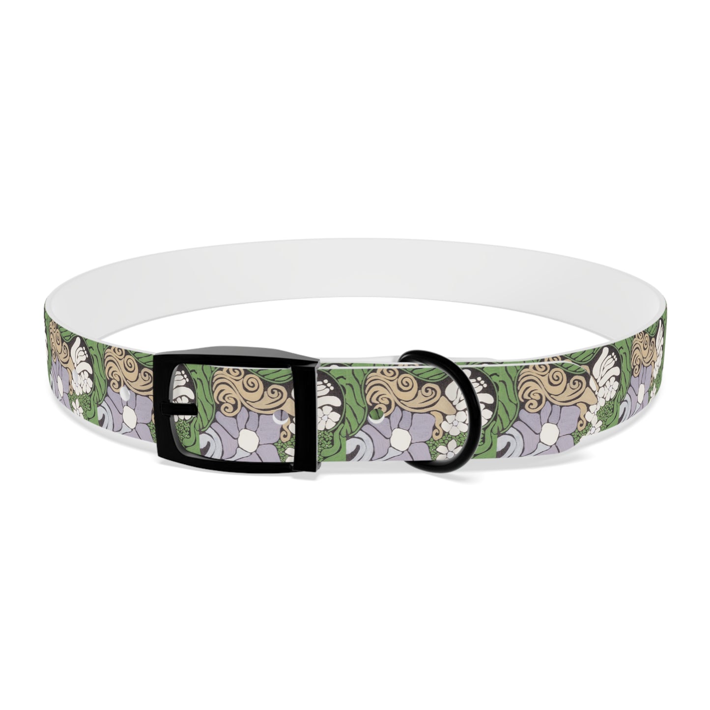 Whim & Tendril Dog Collar — Vintage Green & Lavender Pattern