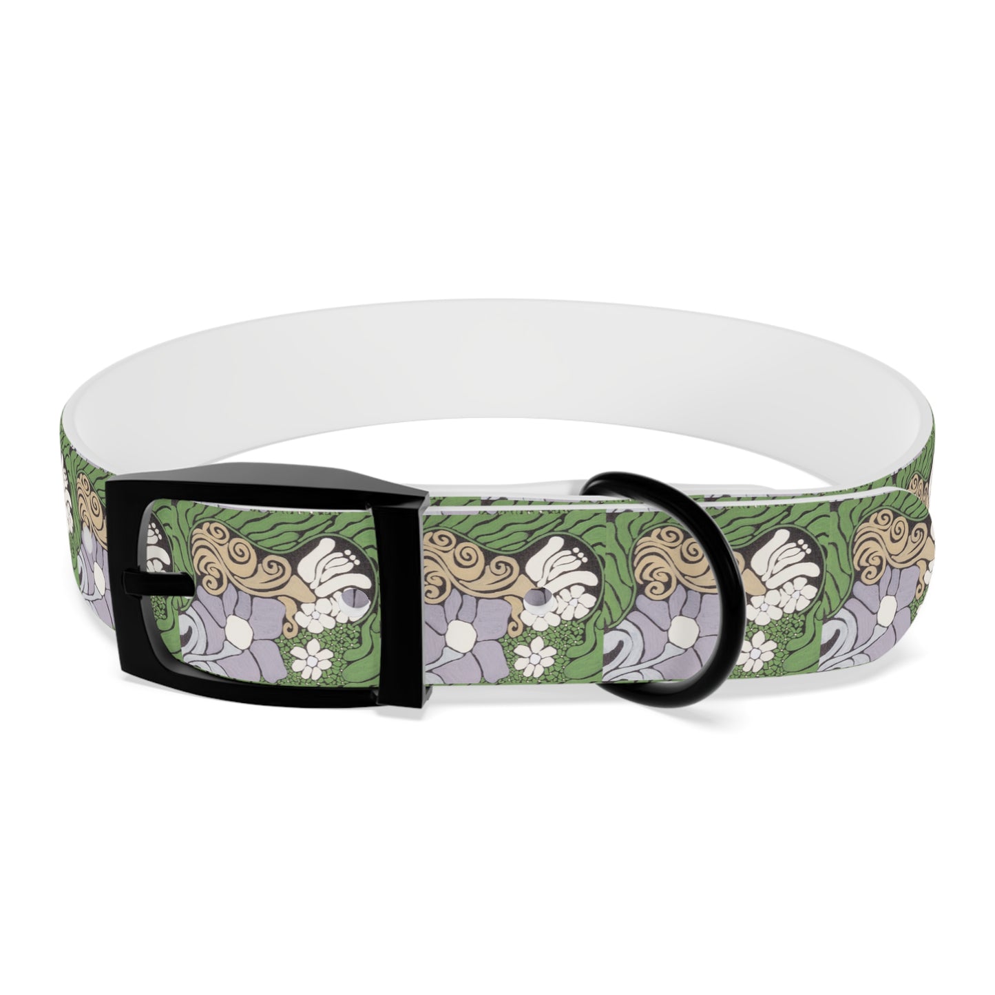 Whim & Tendril Dog Collar — Vintage Green & Lavender Pattern