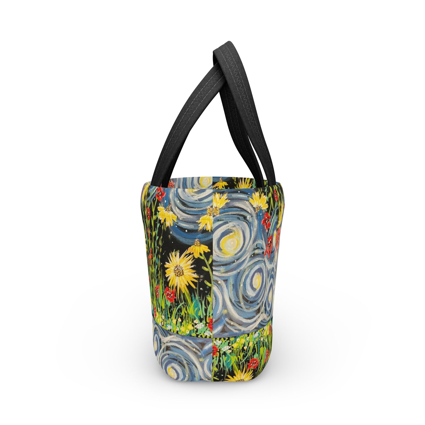 Floral Starry Sky Lunch Bag — Sunflower & Swirl Pattern Insulated Tote