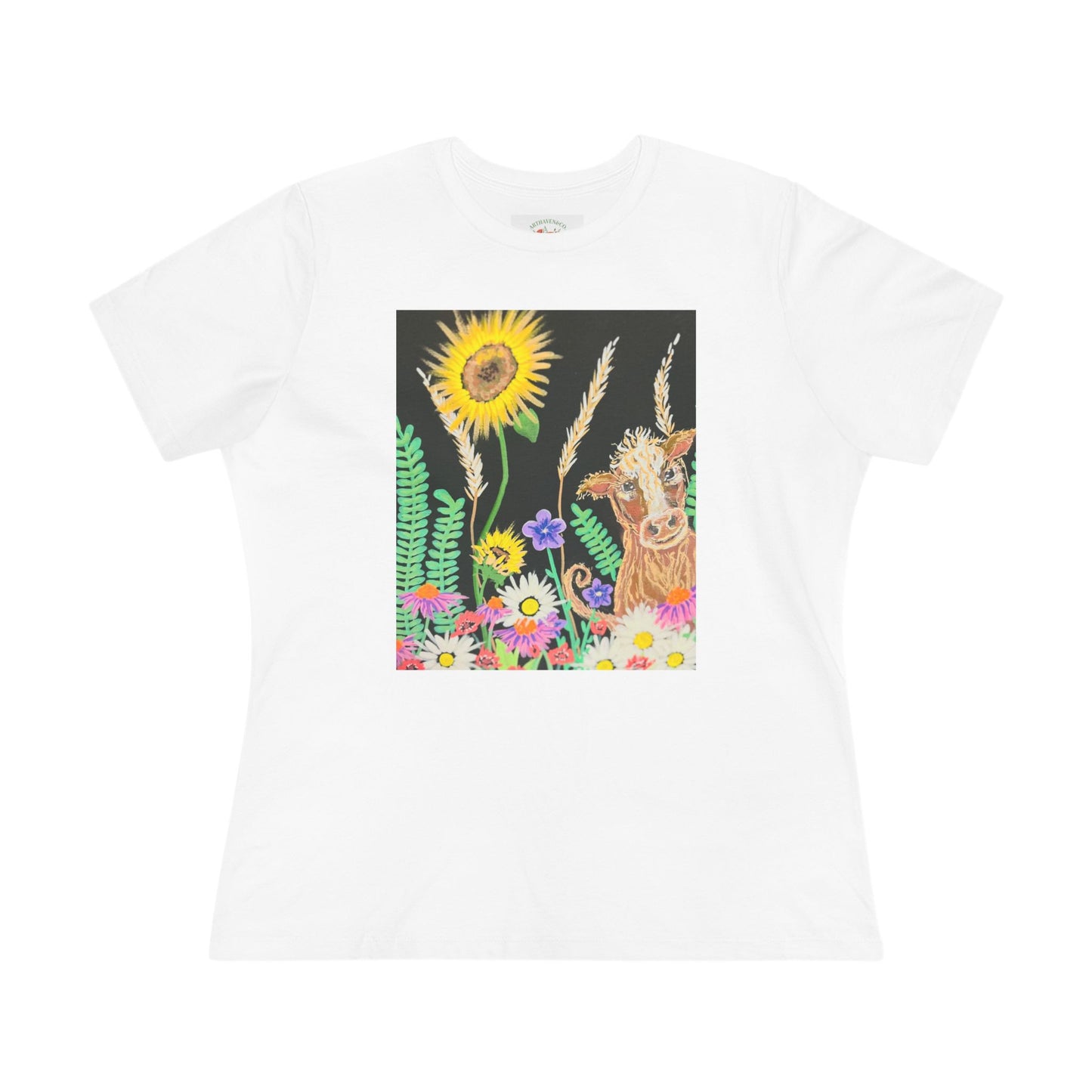 Floral Goat Graphic Tee — Sunflower & Wildflower Bouquet Women's Cotton T-Shirt