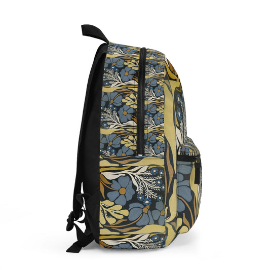 Floral Meadow Backpack — Vintage Blue & Mustard Patterned Daypack