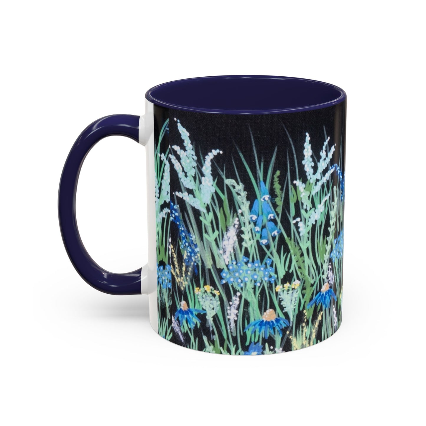 Blue hour bloom Floral Meadow Accent Coffee Mug — Blue Wildflower Garden Design (11/15oz)