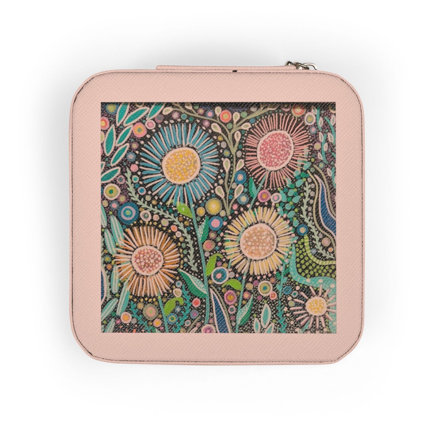 Abstract garden Floral Compact Jewelry Travel Case — Portable Ring & Earring Organizer