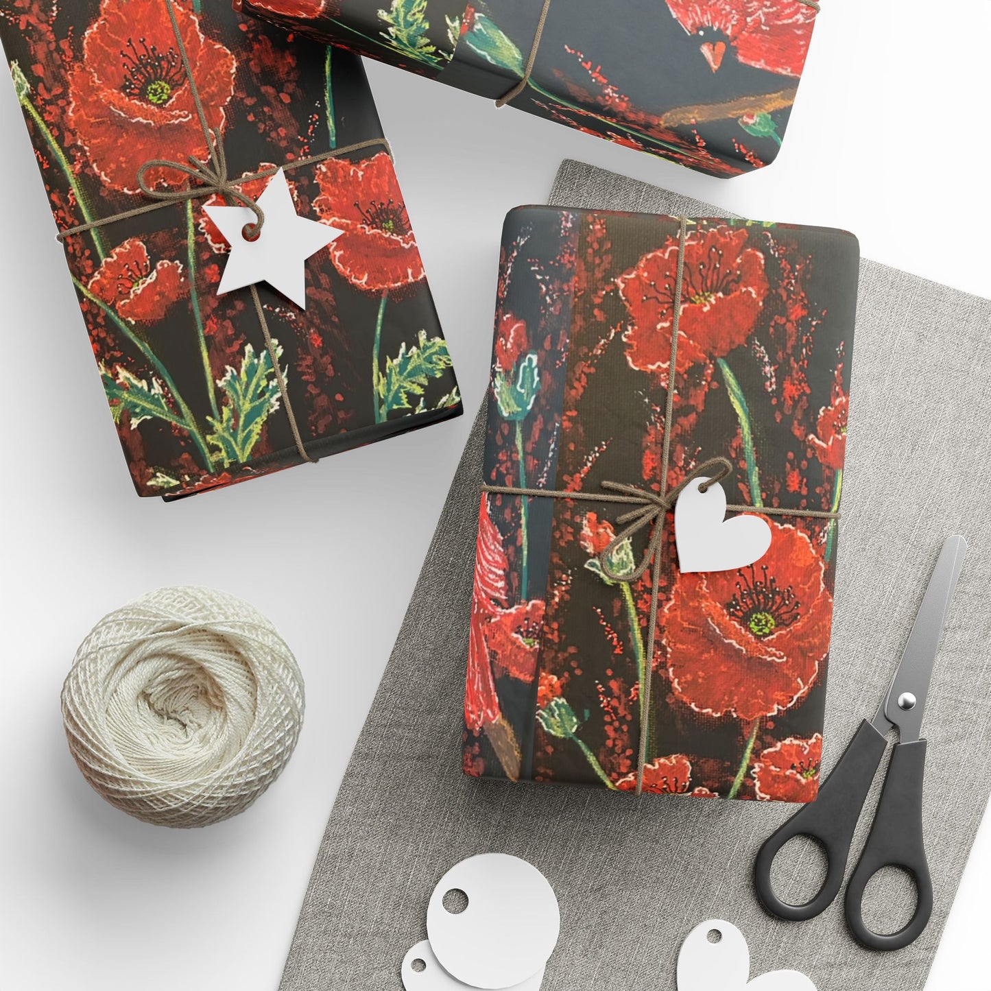 Poppy Pattern Wrapping Paper — Red Poppies on Black Floral Gift Wrap
