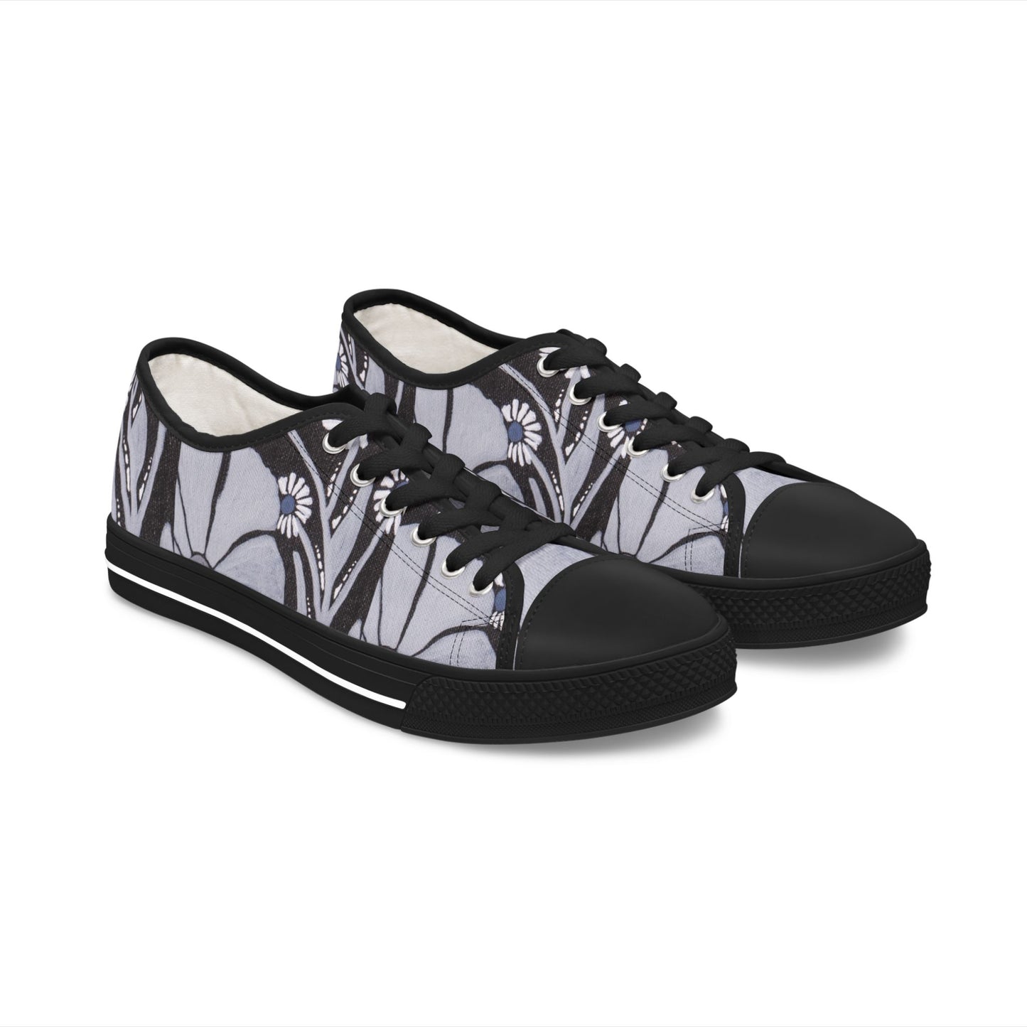 Cool Bloom Low Top Sneakers — Monochrome Floral Vines Pattern