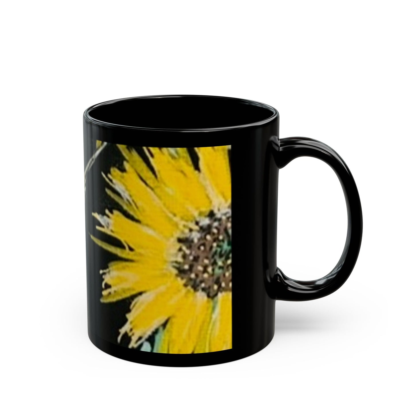 Hummingbird & Sunflower Black Ceramic Mug — 11oz/15oz