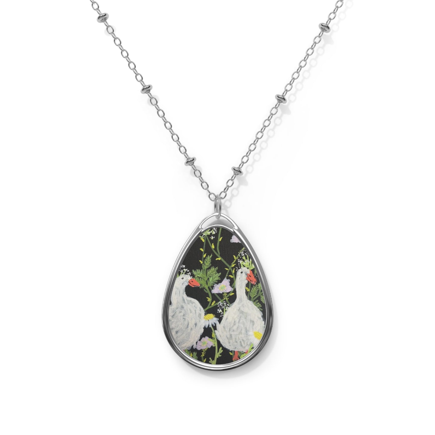 Oval waddle Meadow Pendant Necklace — Floral Farmhouse Jewelry