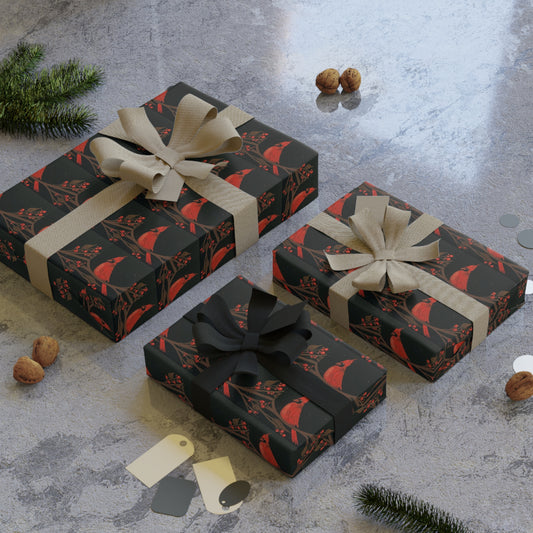 Cardinal on Branch Gift Wrap Roll — Holiday Christmas Wrapping Paper