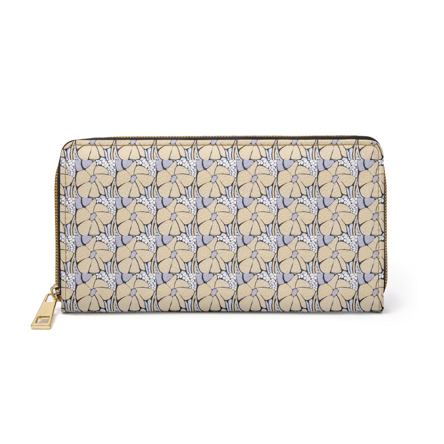 Floral Mosaic Zipper Wallet — Beige & Lavender Patterned Wallet