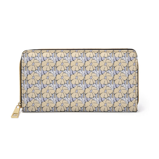 Floral Mosaic Zipper Wallet — Beige & Lavender Patterned Wallet