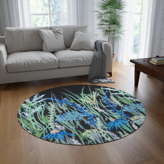 Round Floral Rug — Blue Wildflower Meadow Round Rug